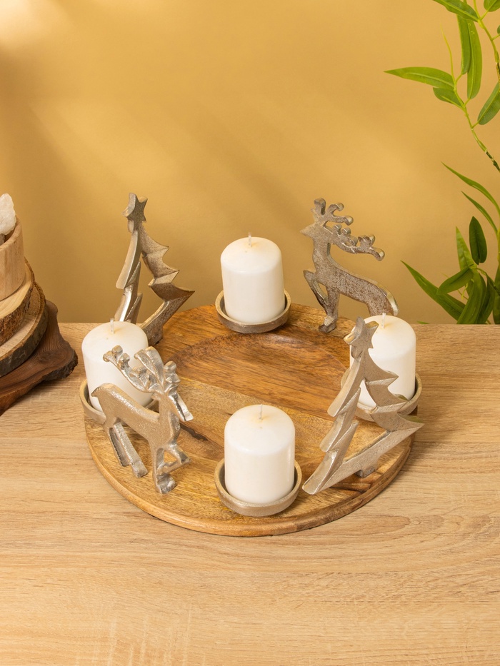 Подсвечник на 4 свечи «Рождество», 29.5×29.5×19 см, алюминий, дерево