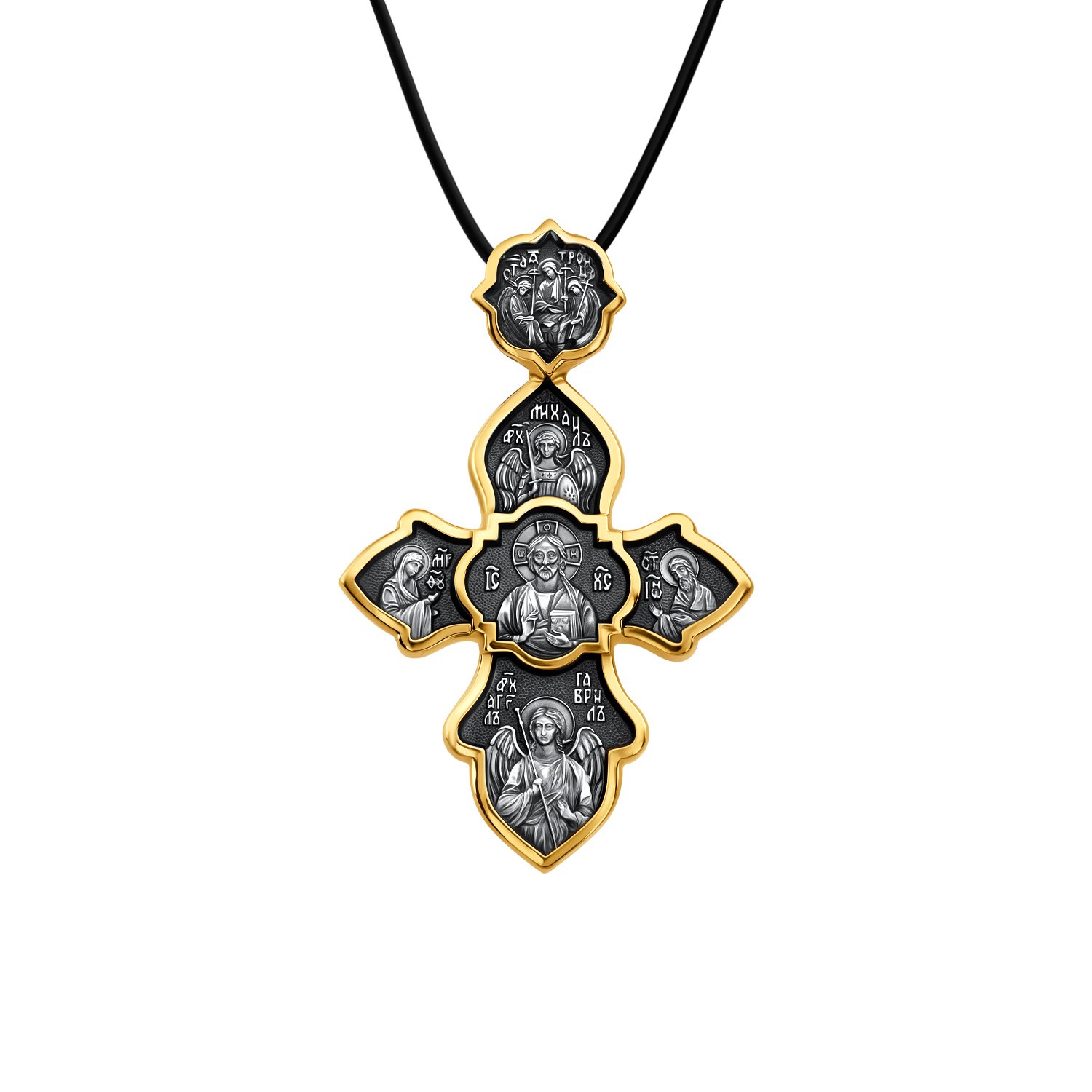 Серебряный крест Рождество Пресвятой Богородицы с позолотой и чернением