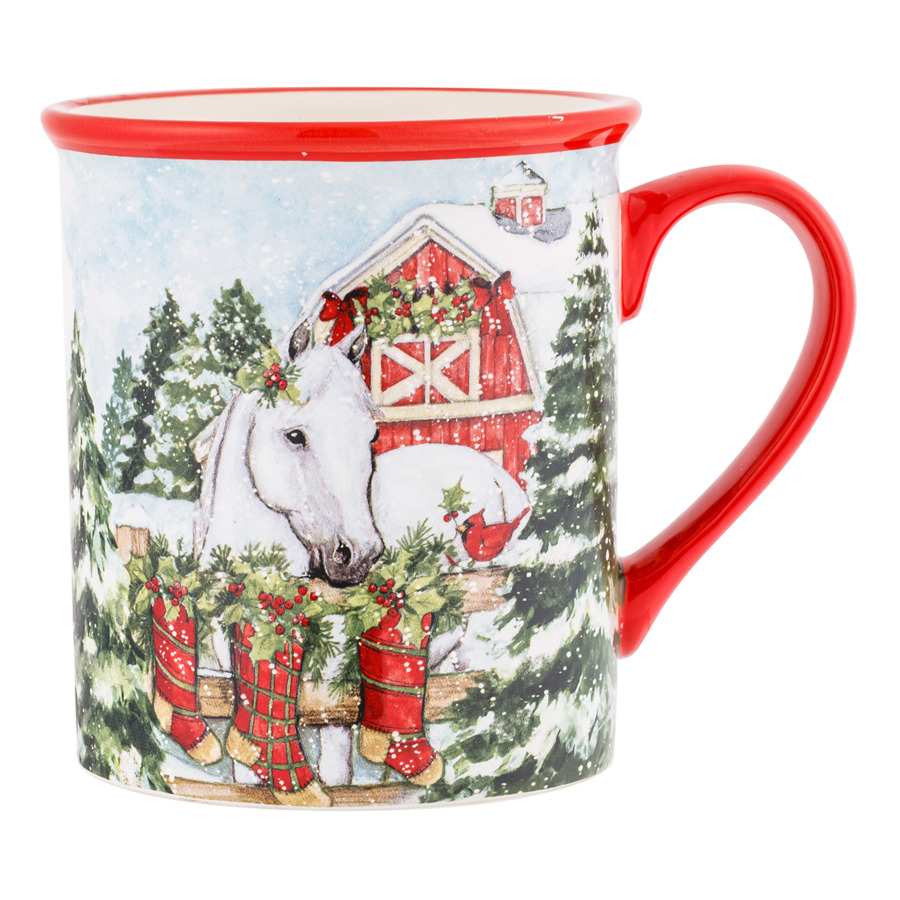 Кружка Certified Int. Рождество в усадьбе.Лошадь белая 470 мл, керамика